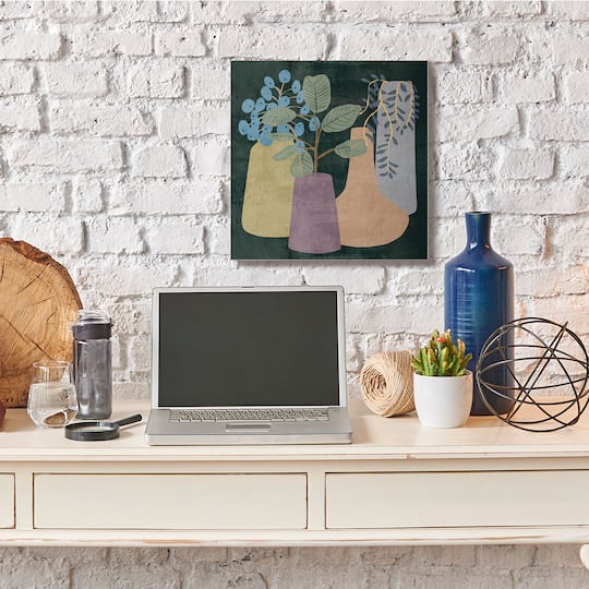 Stupell Industries Eucalyptus Plants in Decorative Vases over Black Canvas Wall Art